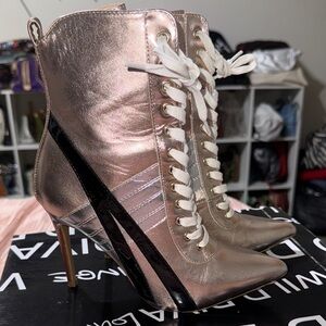 Stylish Metallic Lace-Up Ankle Boots